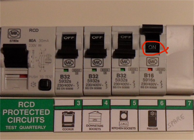 Continue connecting one load at a time, making sure the RCD is on