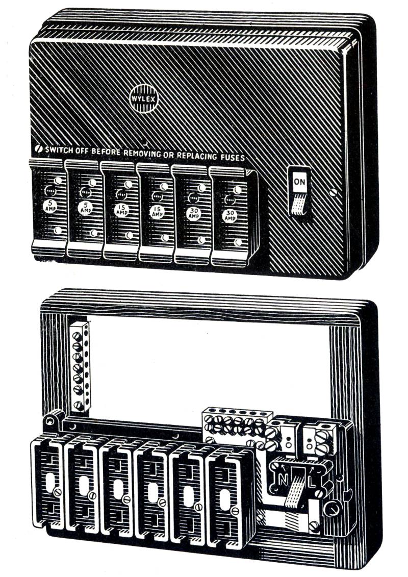 Wylex BS3036 rewireable fuse board from 1957