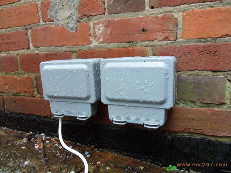 Add a pair of waterproof sockets outdoors