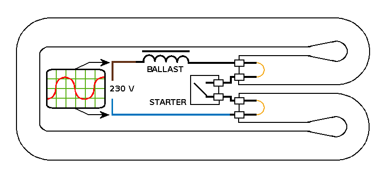 Circuit diagram of a fluorescent with switch start