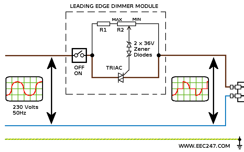 Circuit diagram of a triac based leading edge dimmer circuit