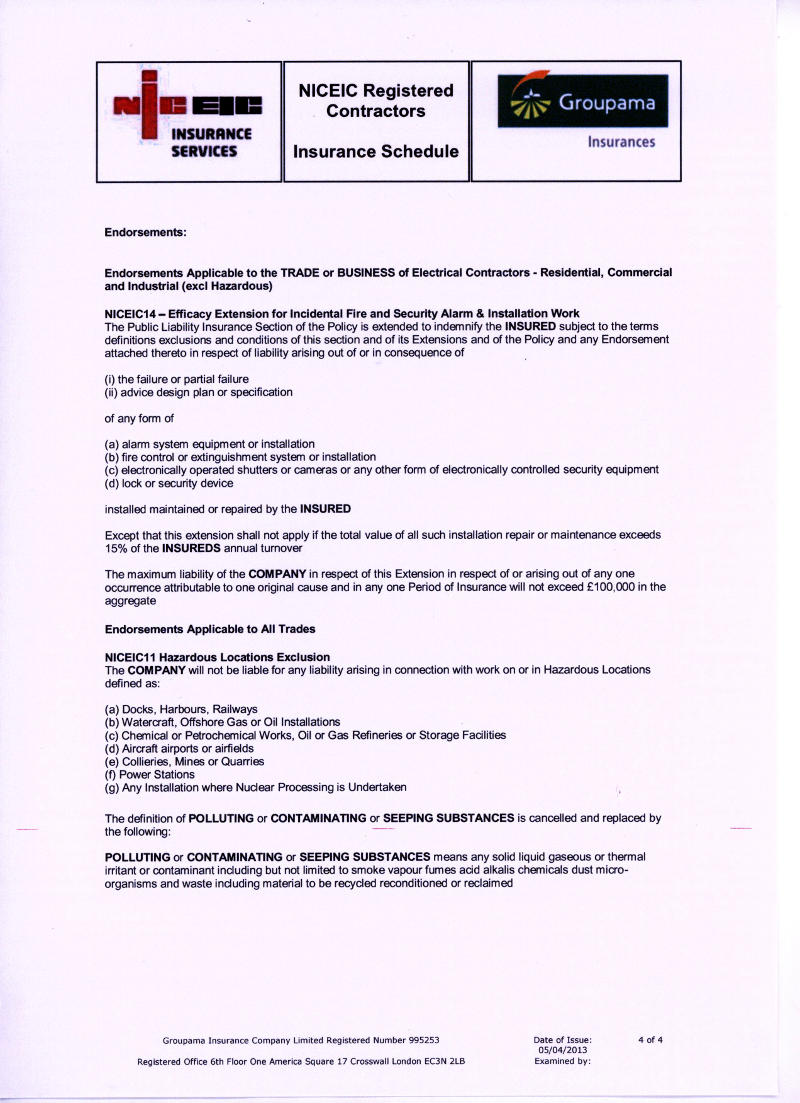 EEC Insurance Certificate Page 2